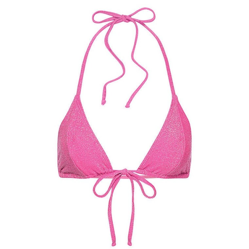 Good American Sparkle Sliding Triangle Bikini Top - Knockout Pink
